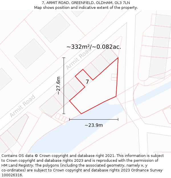 7, ARMIT ROAD, GREENFIELD, OLDHAM, OL3 7LN: Plot and title map