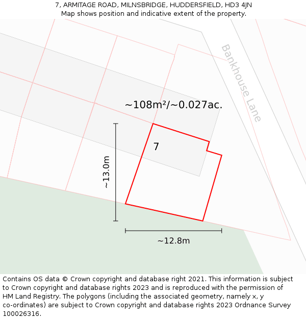 7, ARMITAGE ROAD, MILNSBRIDGE, HUDDERSFIELD, HD3 4JN: Plot and title map