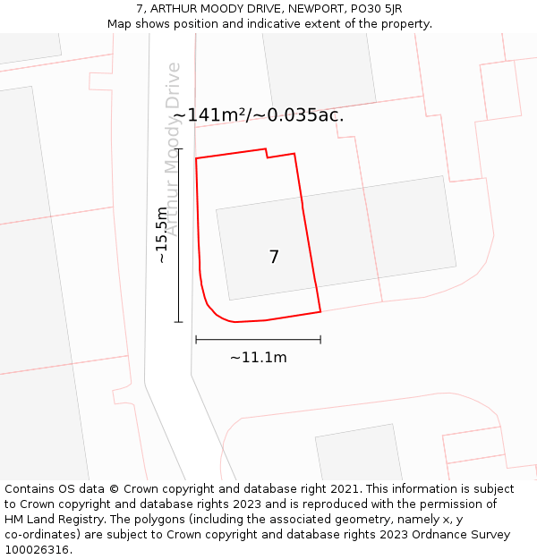 7, ARTHUR MOODY DRIVE, NEWPORT, PO30 5JR: Plot and title map