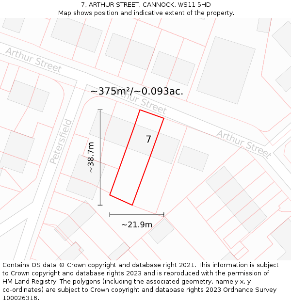 7, ARTHUR STREET, CANNOCK, WS11 5HD: Plot and title map