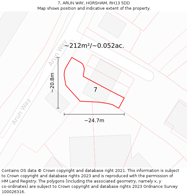 7, ARUN WAY, HORSHAM, RH13 5DD: Plot and title map