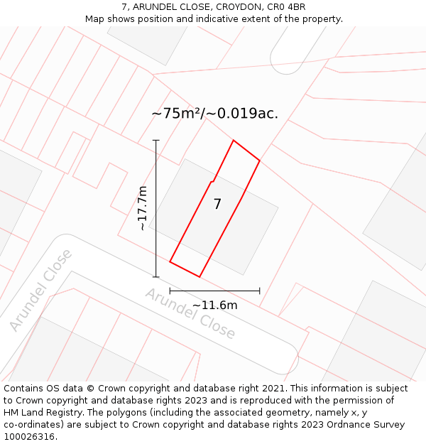 7, ARUNDEL CLOSE, CROYDON, CR0 4BR: Plot and title map