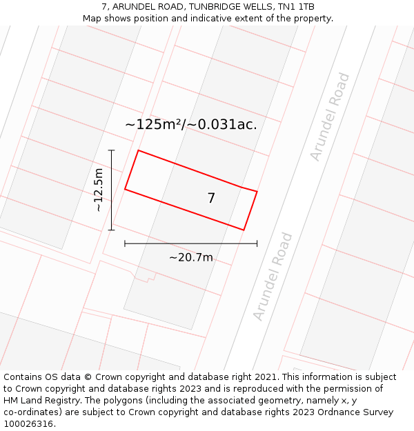 7, ARUNDEL ROAD, TUNBRIDGE WELLS, TN1 1TB: Plot and title map