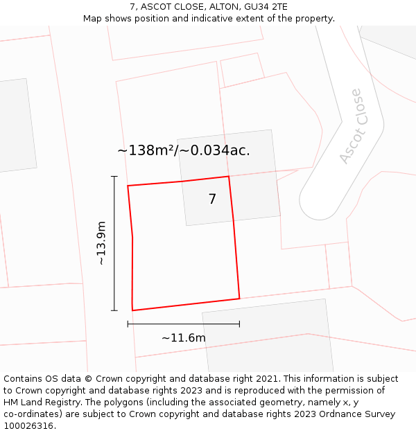 7, ASCOT CLOSE, ALTON, GU34 2TE: Plot and title map