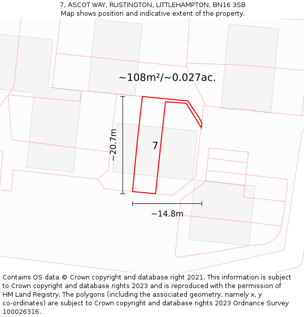 7, ASCOT WAY, RUSTINGTON, LITTLEHAMPTON, BN16 3SB: Plot and title map