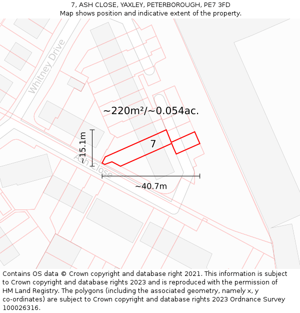 7, ASH CLOSE, YAXLEY, PETERBOROUGH, PE7 3FD: Plot and title map