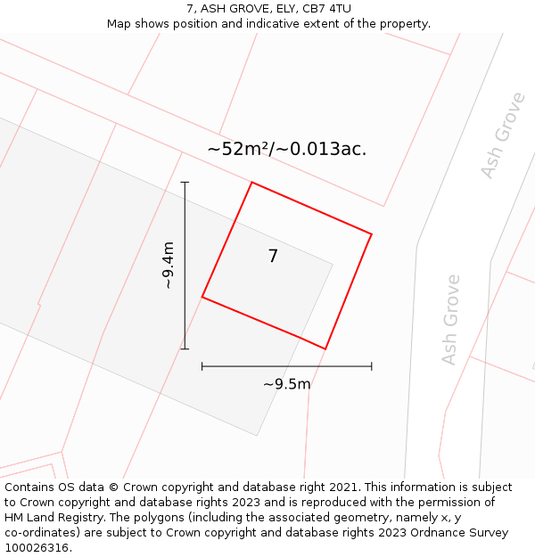 7, ASH GROVE, ELY, CB7 4TU: Plot and title map