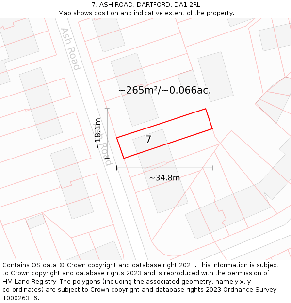 7, ASH ROAD, DARTFORD, DA1 2RL: Plot and title map