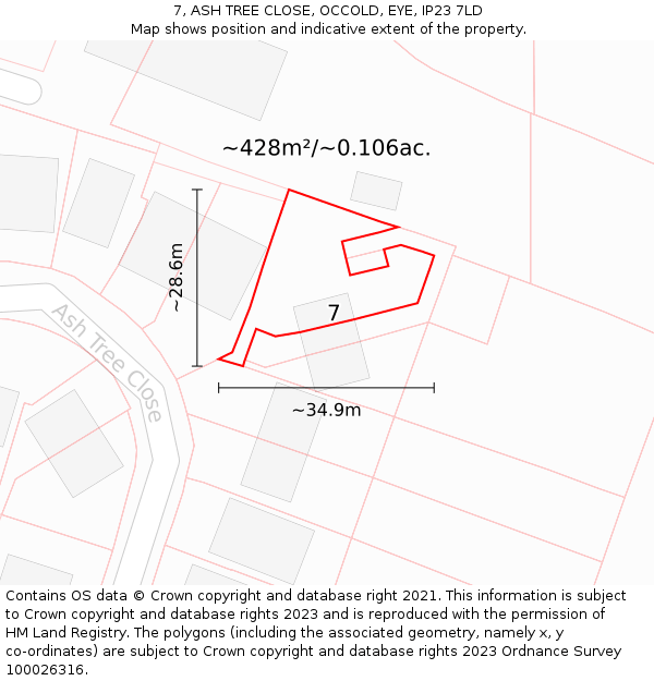 7, ASH TREE CLOSE, OCCOLD, EYE, IP23 7LD: Plot and title map