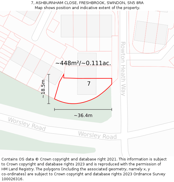 7, ASHBURNHAM CLOSE, FRESHBROOK, SWINDON, SN5 8RA: Plot and title map