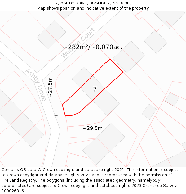 7, ASHBY DRIVE, RUSHDEN, NN10 9HJ: Plot and title map