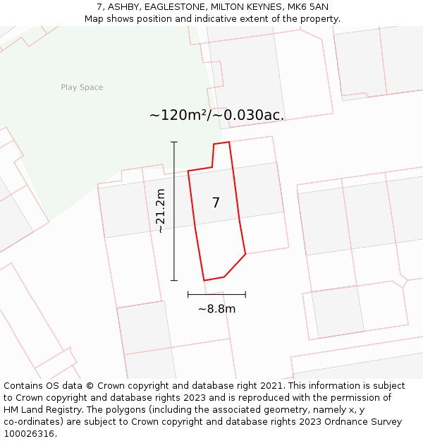 7, ASHBY, EAGLESTONE, MILTON KEYNES, MK6 5AN: Plot and title map