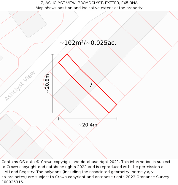 7, ASHCLYST VIEW, BROADCLYST, EXETER, EX5 3NA: Plot and title map