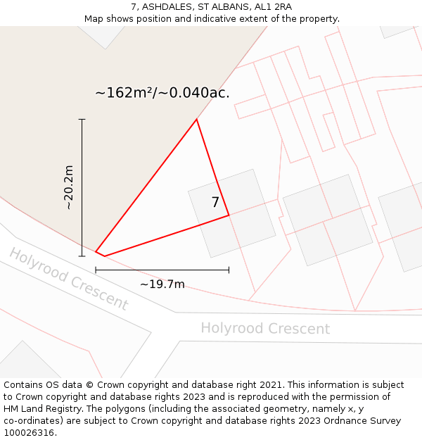 7, ASHDALES, ST ALBANS, AL1 2RA: Plot and title map