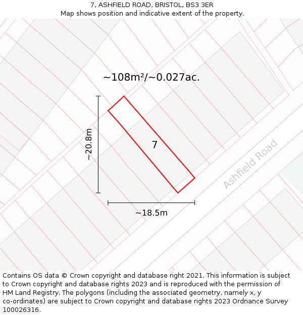 7, ASHFIELD ROAD, BRISTOL, BS3 3ER: Plot and title map