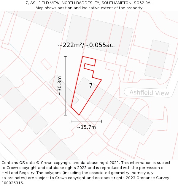 7, ASHFIELD VIEW, NORTH BADDESLEY, SOUTHAMPTON, SO52 9AH: Plot and title map