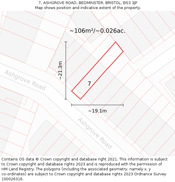 7, ASHGROVE ROAD, BEDMINSTER, BRISTOL, BS3 3JP: Plot and title map