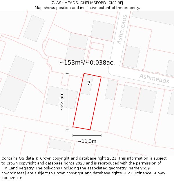 7, ASHMEADS, CHELMSFORD, CM2 9FJ: Plot and title map