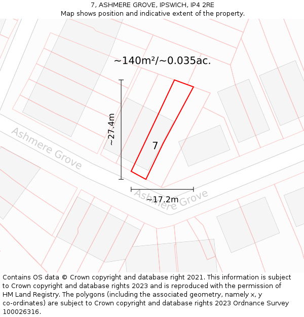 7, ASHMERE GROVE, IPSWICH, IP4 2RE: Plot and title map