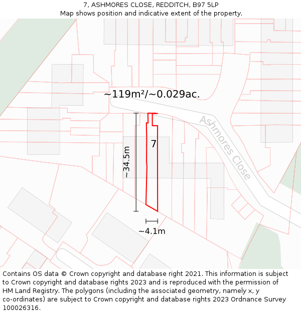 7, ASHMORES CLOSE, REDDITCH, B97 5LP: Plot and title map
