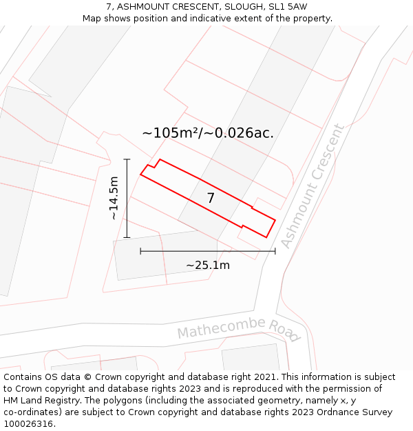 7, ASHMOUNT CRESCENT, SLOUGH, SL1 5AW: Plot and title map