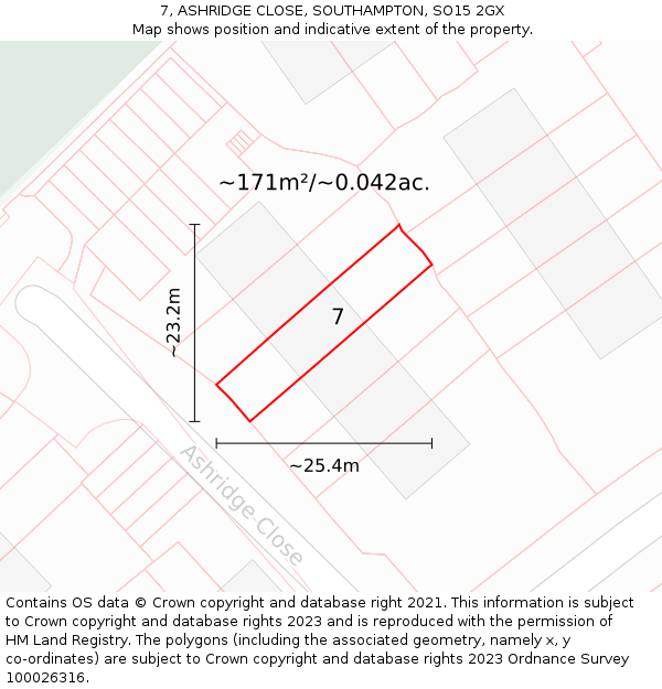 7, ASHRIDGE CLOSE, SOUTHAMPTON, SO15 2GX: Plot and title map