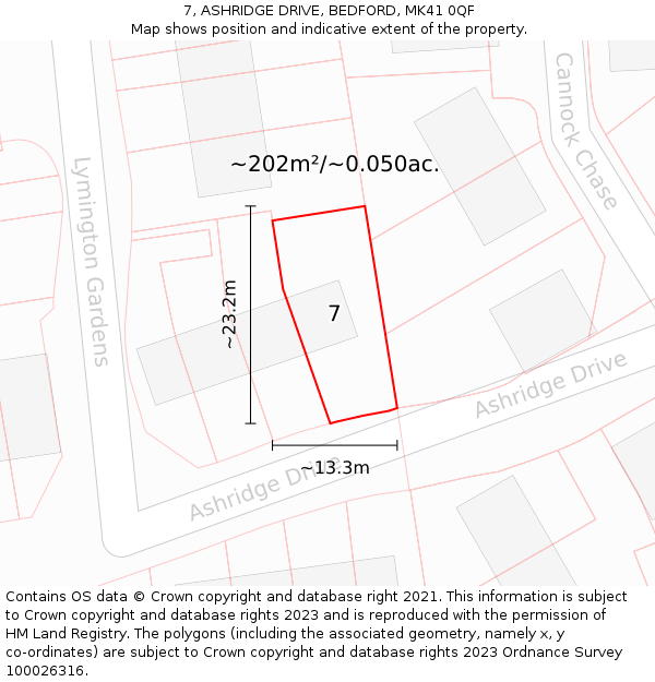 7, ASHRIDGE DRIVE, BEDFORD, MK41 0QF: Plot and title map
