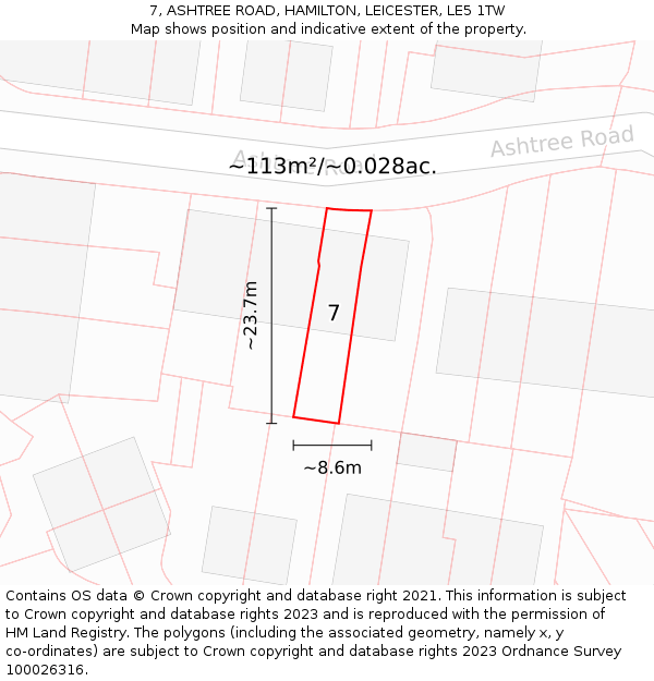 7, ASHTREE ROAD, HAMILTON, LEICESTER, LE5 1TW: Plot and title map