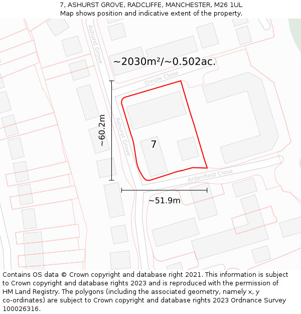 7, ASHURST GROVE, RADCLIFFE, MANCHESTER, M26 1UL: Plot and title map