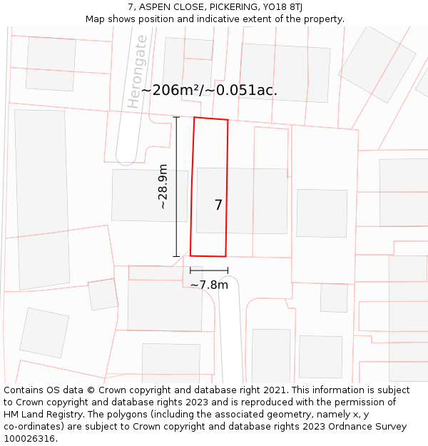 7, ASPEN CLOSE, PICKERING, YO18 8TJ: Plot and title map