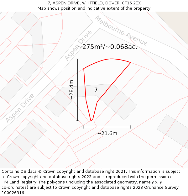 7, ASPEN DRIVE, WHITFIELD, DOVER, CT16 2EX: Plot and title map