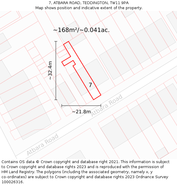 7, ATBARA ROAD, TEDDINGTON, TW11 9PA: Plot and title map