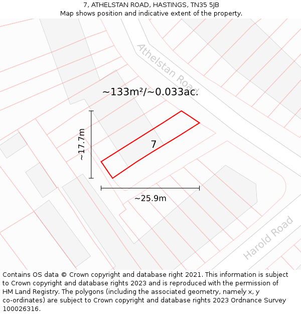 7, ATHELSTAN ROAD, HASTINGS, TN35 5JB: Plot and title map
