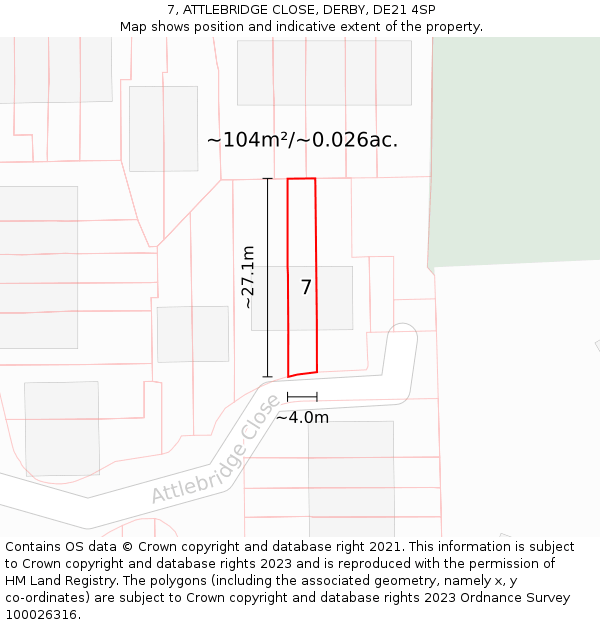 7, ATTLEBRIDGE CLOSE, DERBY, DE21 4SP: Plot and title map