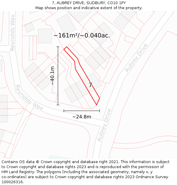 7, AUBREY DRIVE, SUDBURY, CO10 1PY: Plot and title map