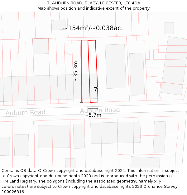 7, AUBURN ROAD, BLABY, LEICESTER, LE8 4DA: Plot and title map