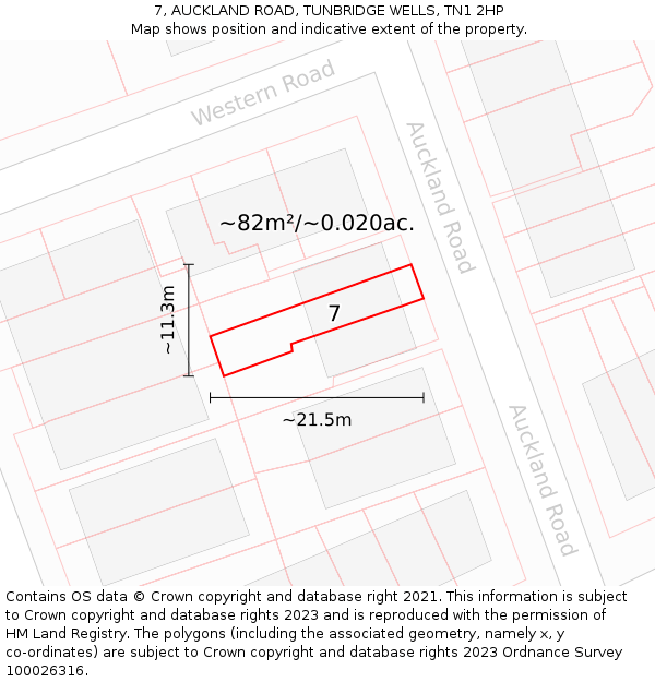 7, AUCKLAND ROAD, TUNBRIDGE WELLS, TN1 2HP: Plot and title map