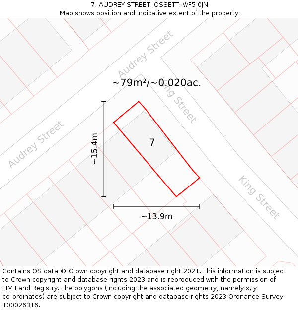 7, AUDREY STREET, OSSETT, WF5 0JN: Plot and title map