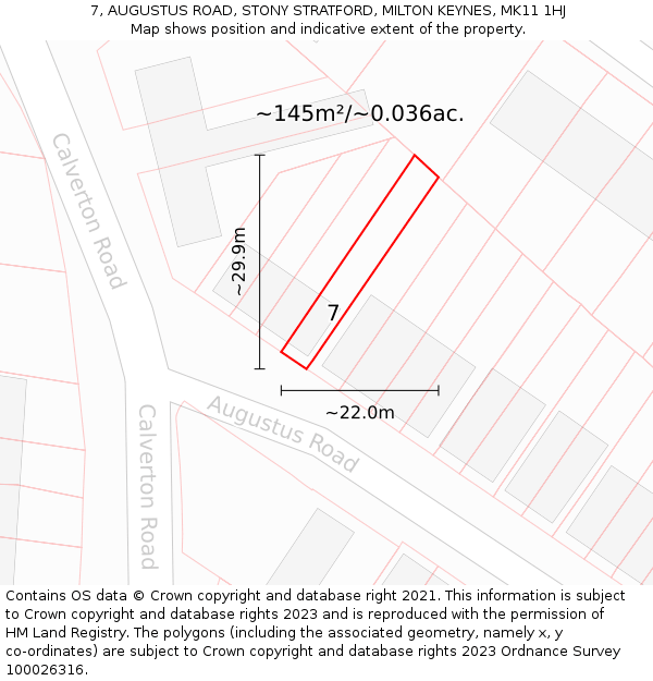 7, AUGUSTUS ROAD, STONY STRATFORD, MILTON KEYNES, MK11 1HJ: Plot and title map
