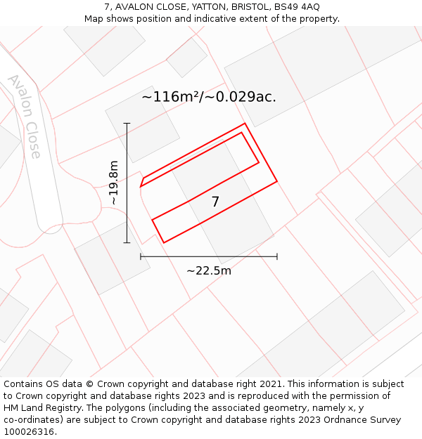 7, AVALON CLOSE, YATTON, BRISTOL, BS49 4AQ: Plot and title map