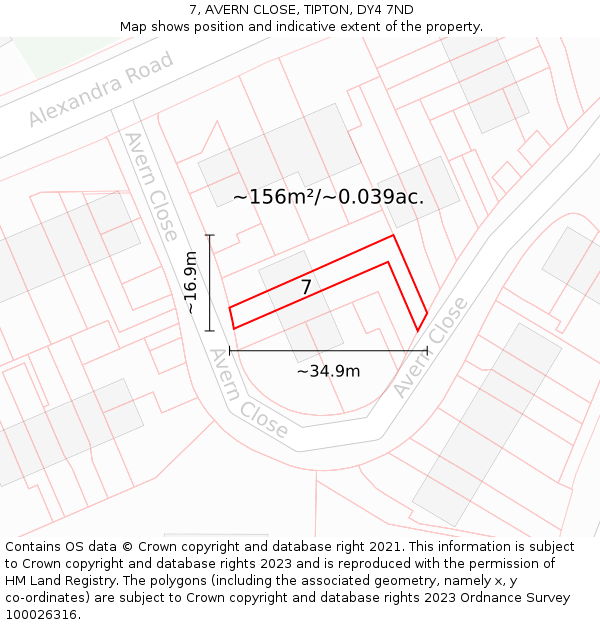 7, AVERN CLOSE, TIPTON, DY4 7ND: Plot and title map