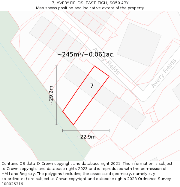 7, AVERY FIELDS, EASTLEIGH, SO50 4BY: Plot and title map