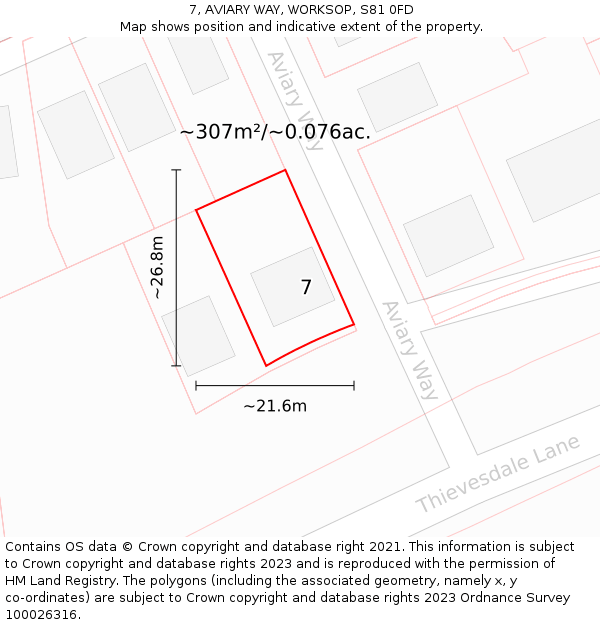 7, AVIARY WAY, WORKSOP, S81 0FD: Plot and title map