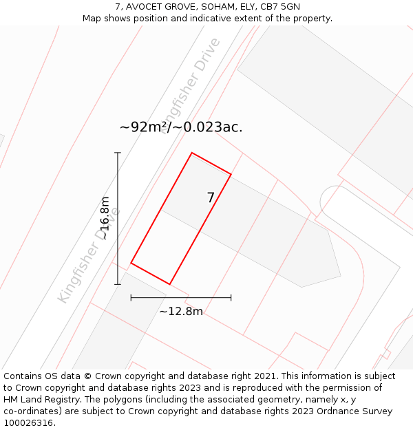 7, AVOCET GROVE, SOHAM, ELY, CB7 5GN: Plot and title map