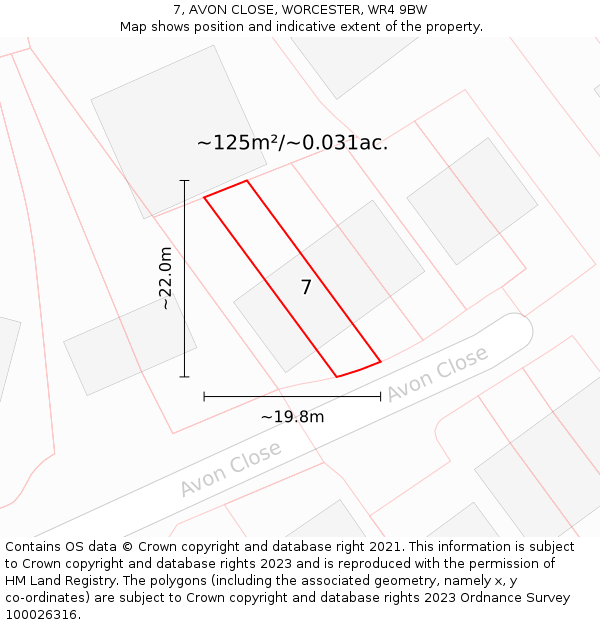 7, AVON CLOSE, WORCESTER, WR4 9BW: Plot and title map