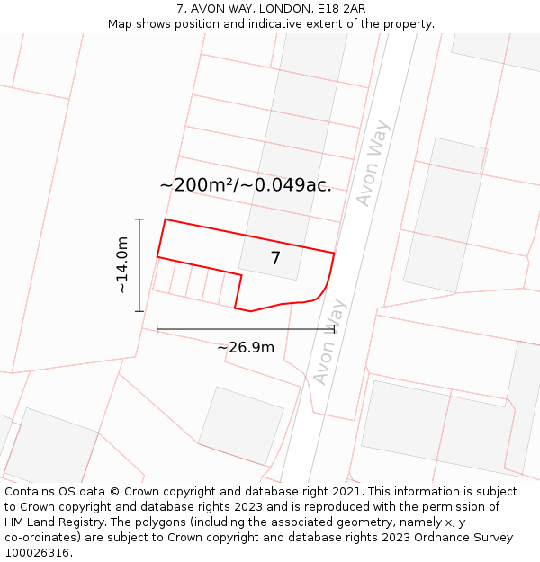7, AVON WAY, LONDON, E18 2AR: Plot and title map
