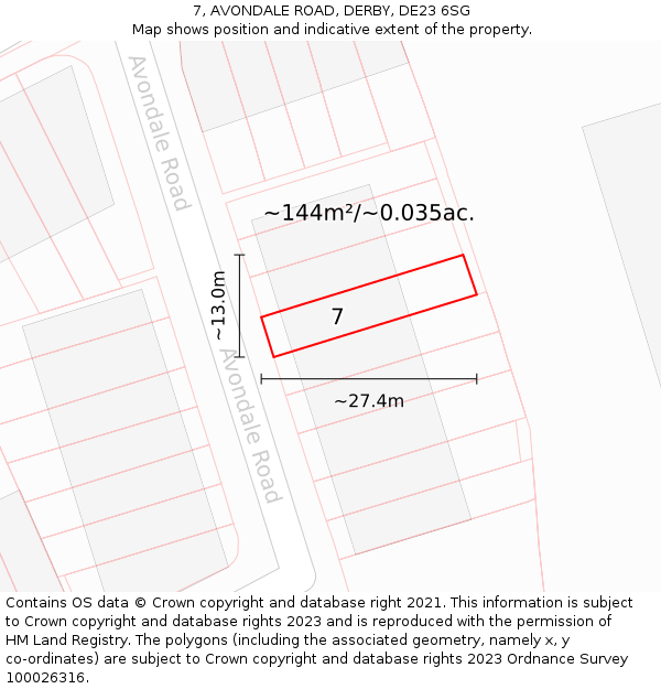7, AVONDALE ROAD, DERBY, DE23 6SG: Plot and title map