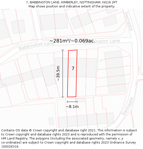 7, BABBINGTON LANE, KIMBERLEY, NOTTINGHAM, NG16 2PT: Plot and title map