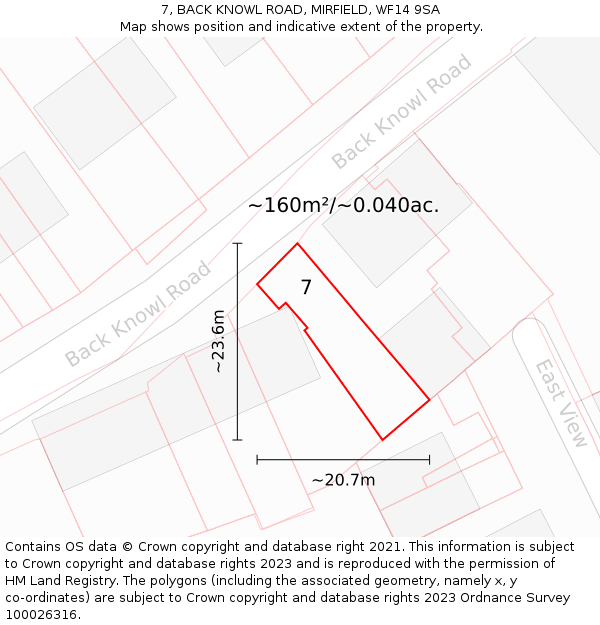 7, BACK KNOWL ROAD, MIRFIELD, WF14 9SA: Plot and title map