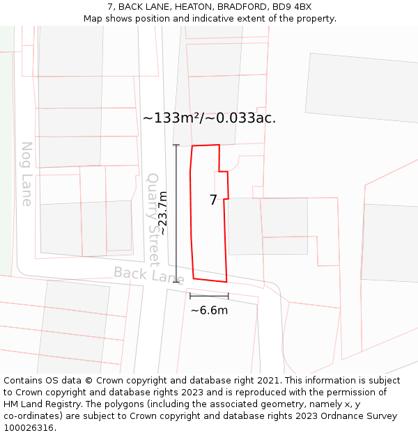 7, BACK LANE, HEATON, BRADFORD, BD9 4BX: Plot and title map